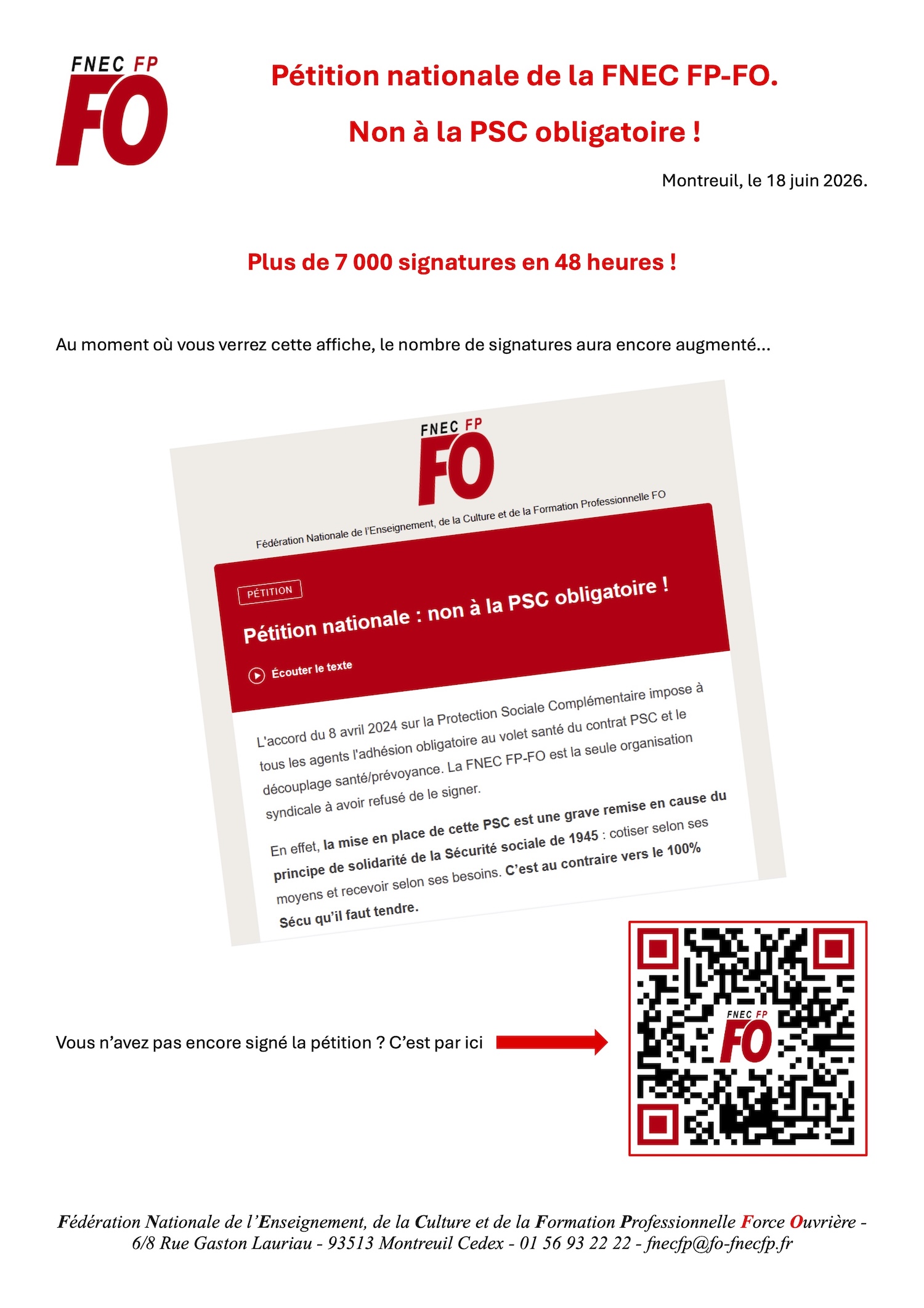 Lire la suite à propos de l’article Pétition nationale de la FNEC FP-FO Non à la PSC obligatoire !